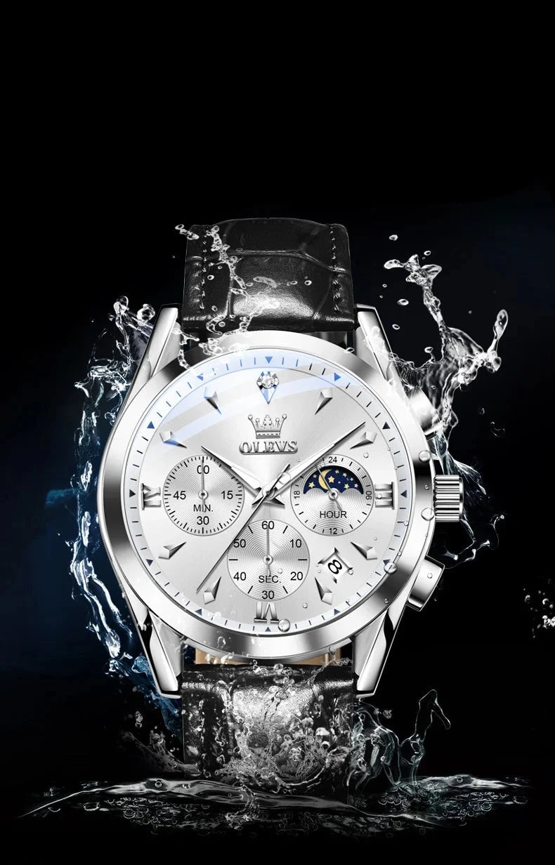 OLEVS Moon Phase Men's Chronograph – Luxury 2024 Waterproof Watch